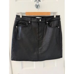 Loft Black Coated Denim Mini Skirt Faux Leather Look Size 10 762042